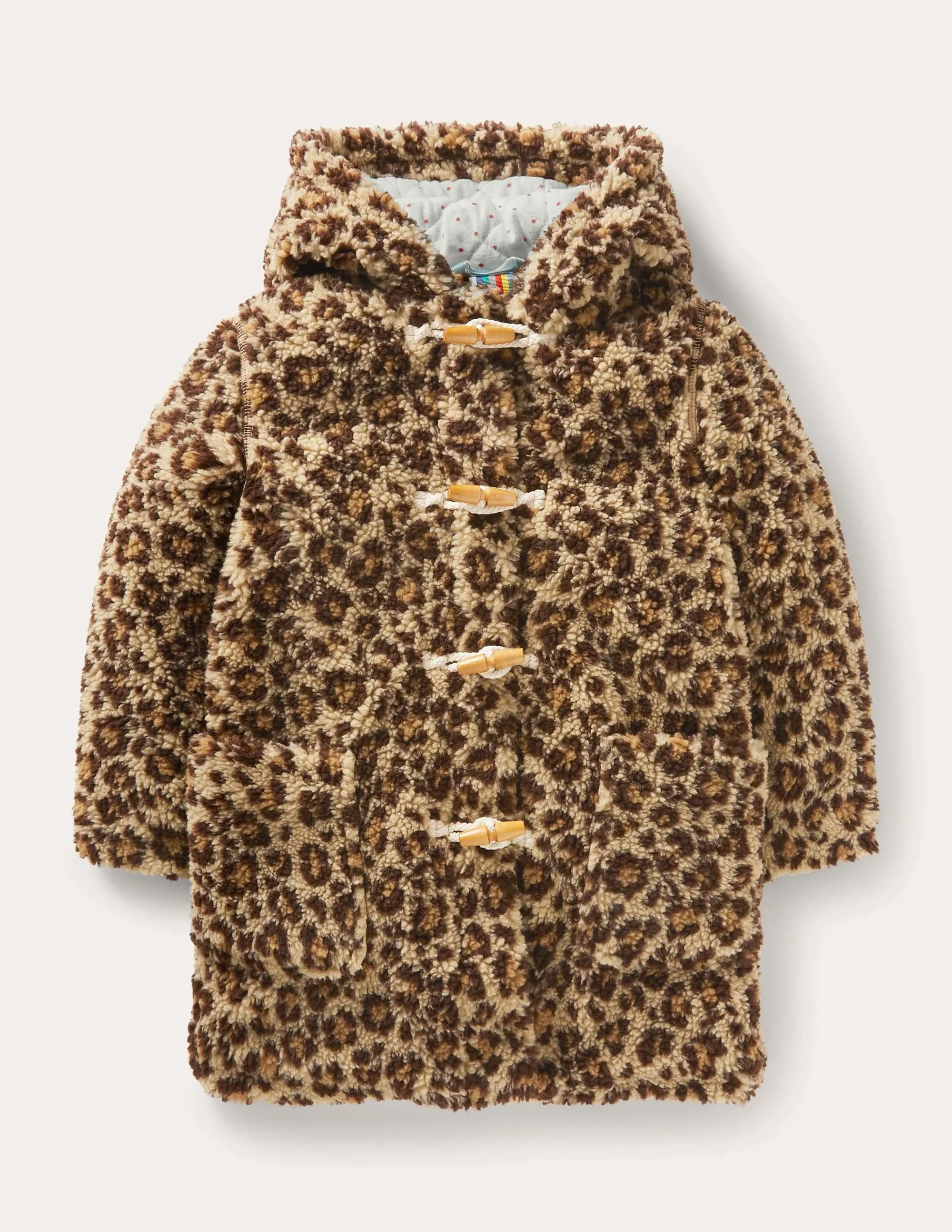 Cosy Borg Duffle Coat-Leopard Print