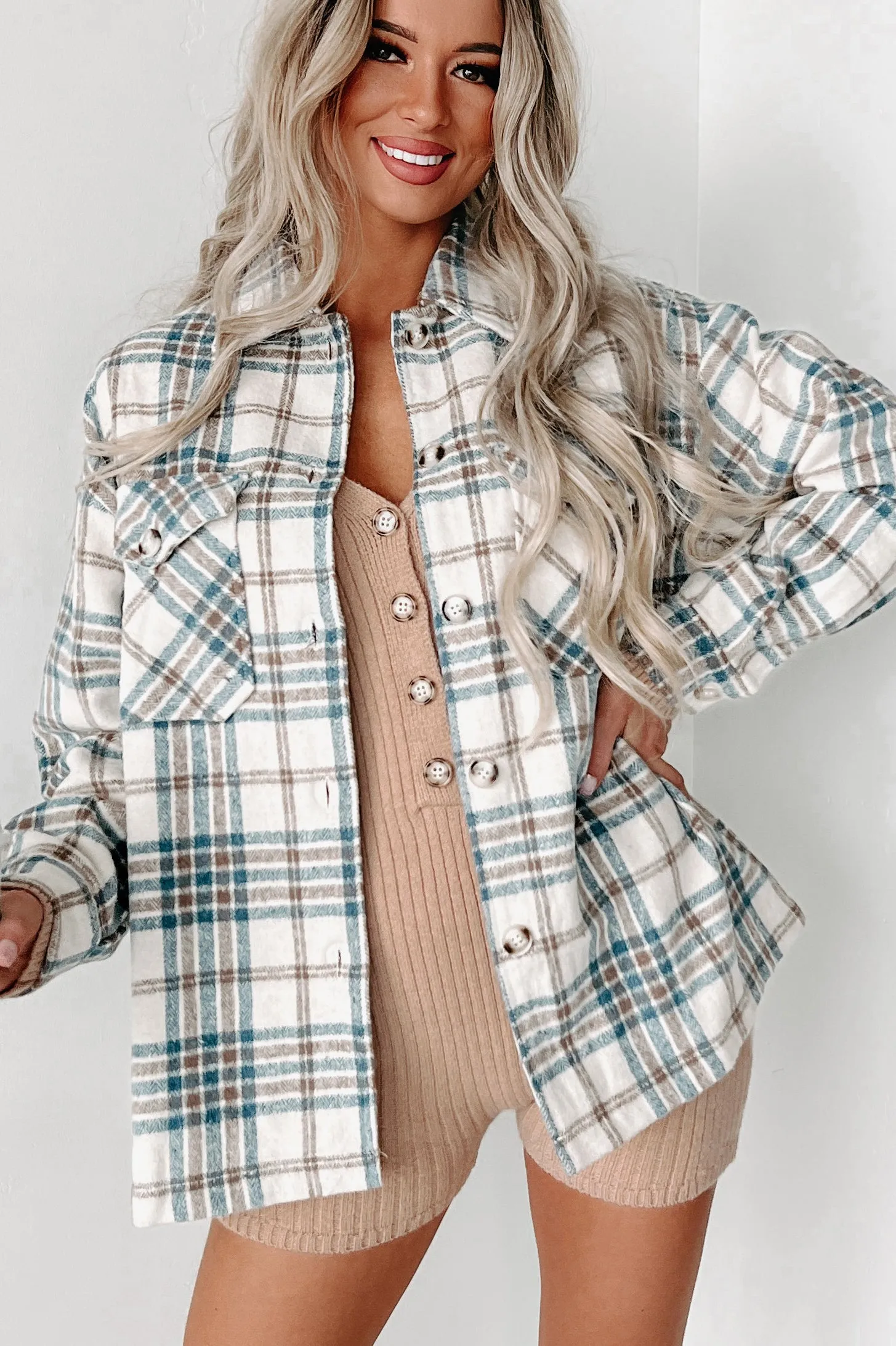 Counting On It Plaid Shacket (Blue)