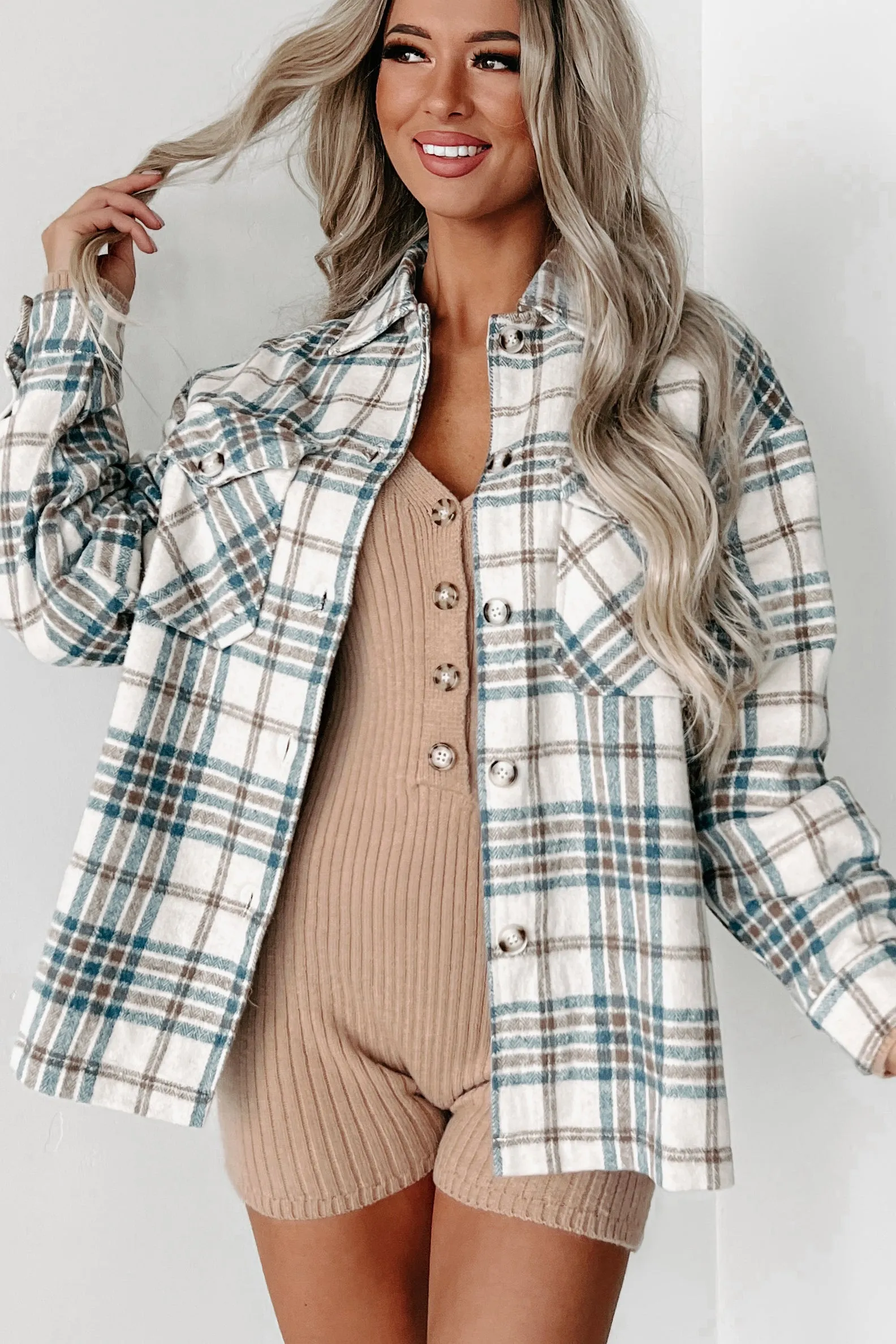 Counting On It Plaid Shacket (Blue)