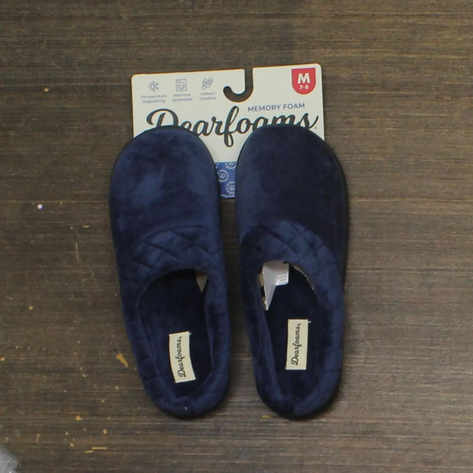 Dearfoams  Darcy Quilted Cuff Velour Clog House Slipper Peacoat Blue M (7-8)