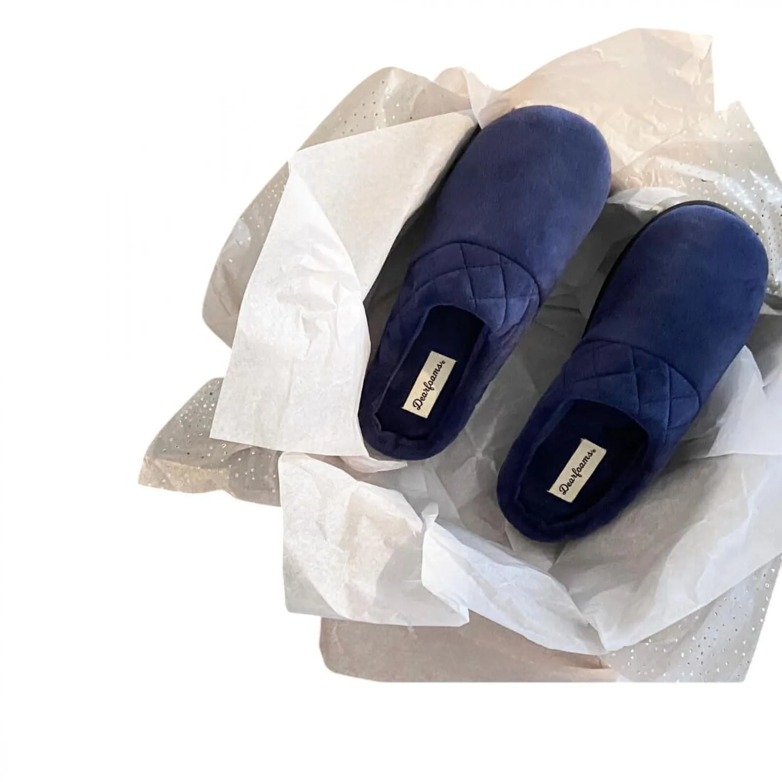 Dearfoams  Darcy Quilted Cuff Velour Clog House Slipper Peacoat Blue M (7-8)