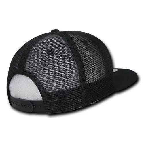 Decky 1141 - Quilted Flat Bill Trucker Cap, 6 Panel Snapback Hat