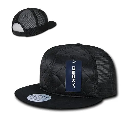 Decky 1141 - Quilted Flat Bill Trucker Cap, 6 Panel Snapback Hat