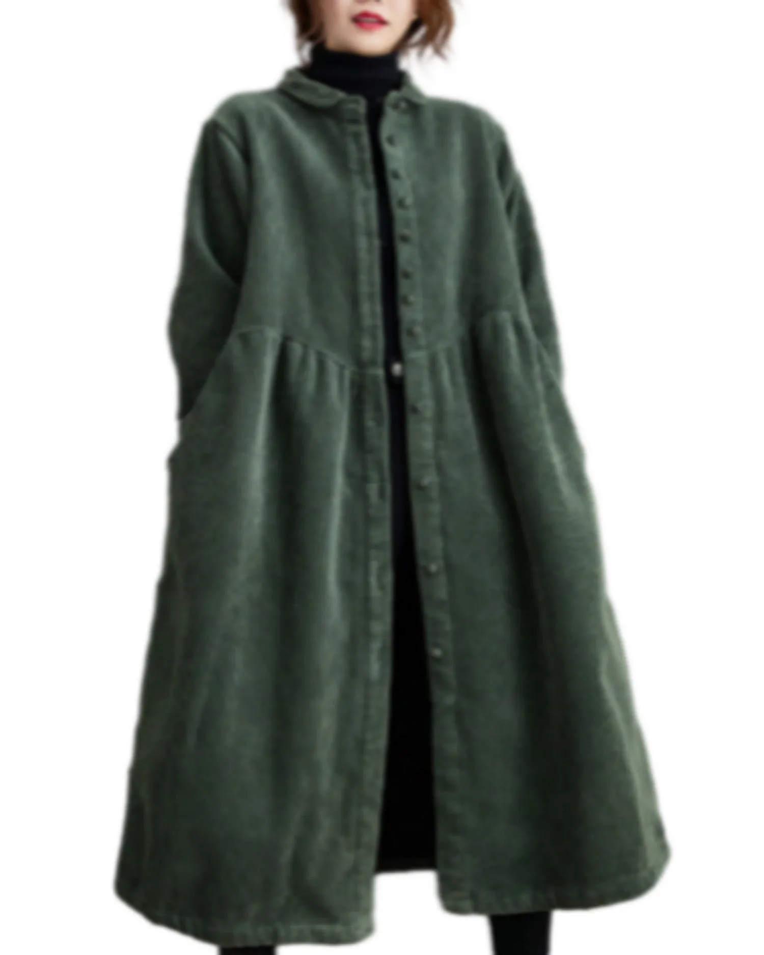 ellazhu Women's Baggy Solid Thickened Button Down Corduroy Trench Coat GZ53