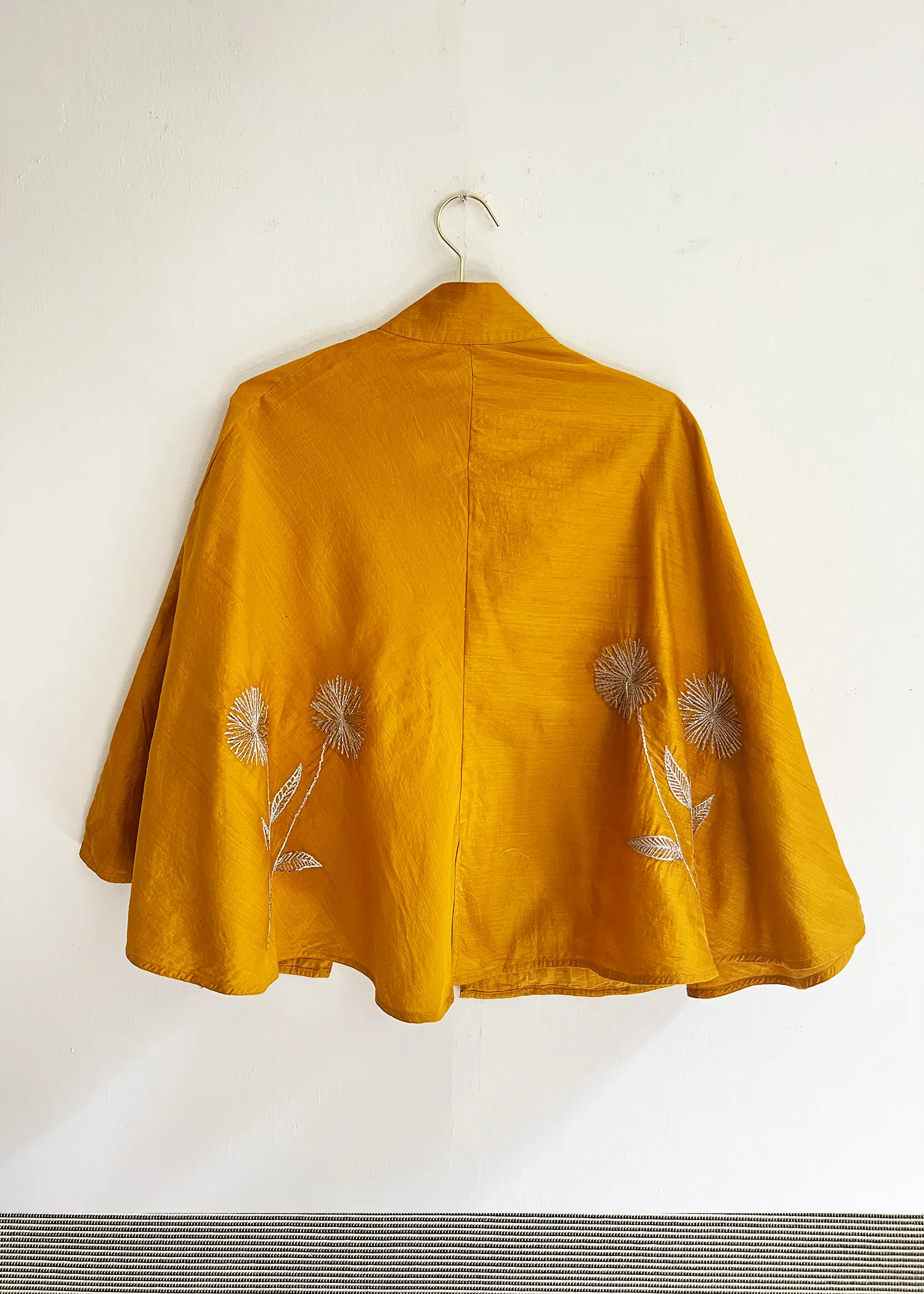 Embroidered Cape Jacket-Mustard Yellow Chanderi Cotton-Silk