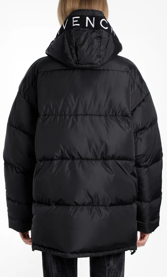 Embroidered Puffer Down Coat, Black