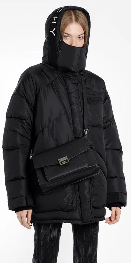 Embroidered Puffer Down Coat, Black