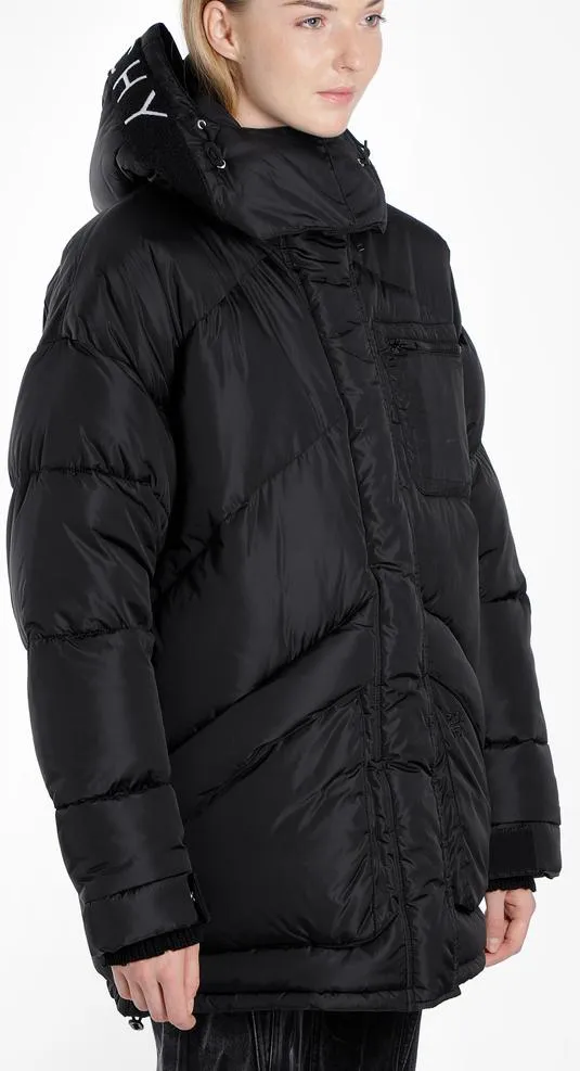 Embroidered Puffer Down Coat, Black