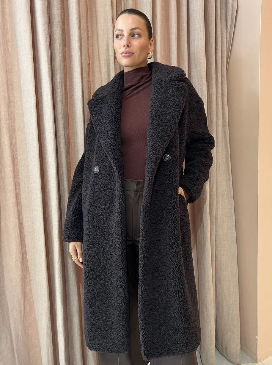 Ena Pelly Amber Oversized Teddy Coat in Seal brown