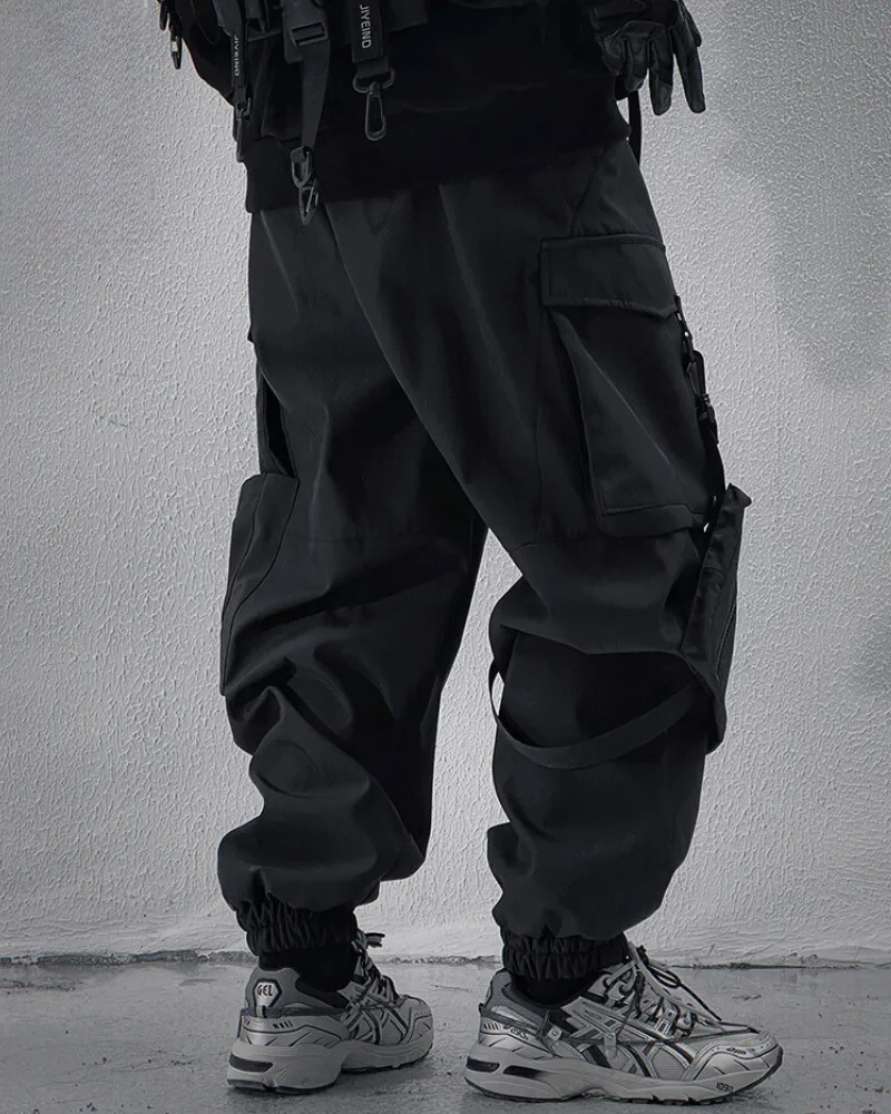 Functional Ribbon Multi-Pocket Cargo Pants