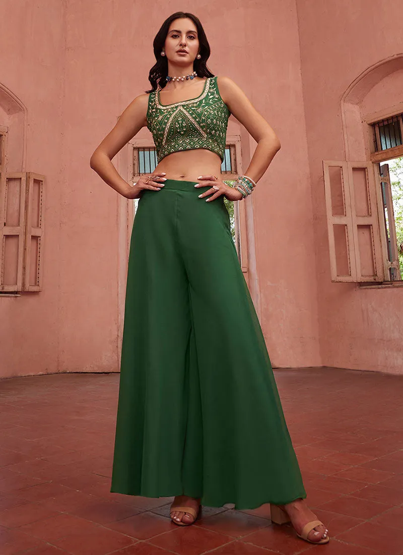 Green Multi Embroidered Cape Style Co-Ord Sharara Set