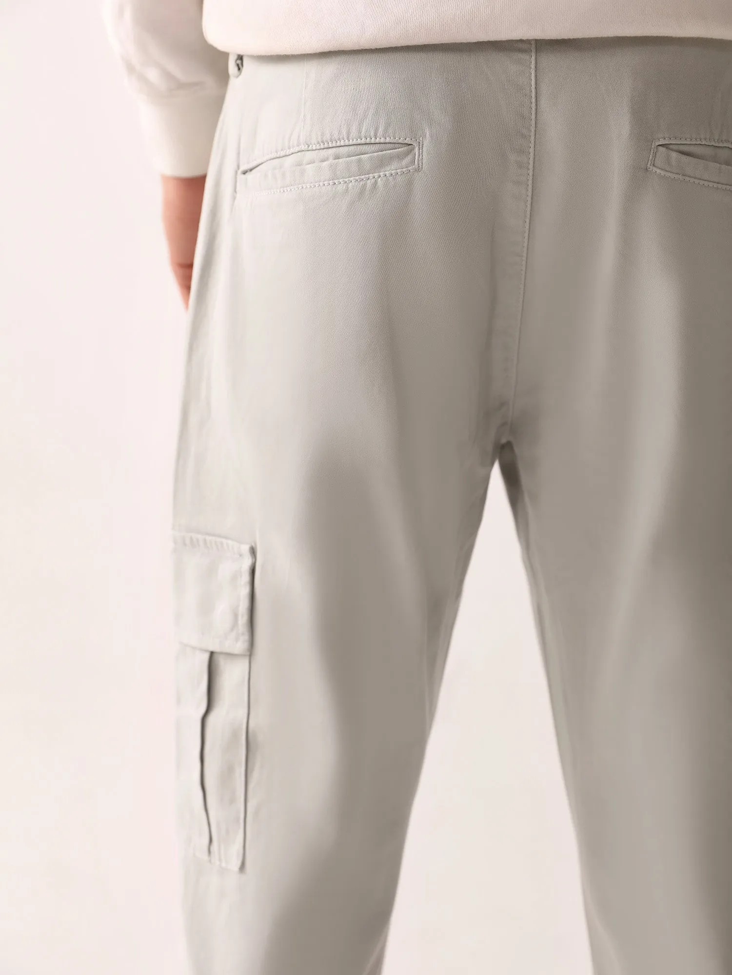 Grey Cargo Pockets Slim Fit Chino Pants