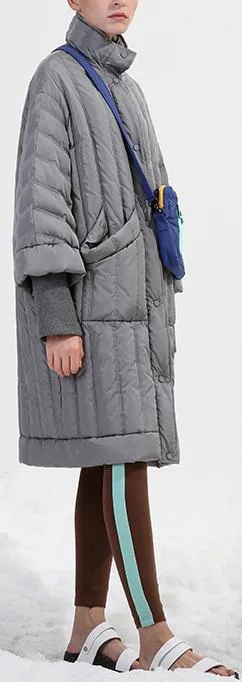 Grey Paneled Puffer Coat with Knit Cuffs