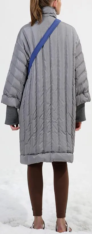 Grey Paneled Puffer Coat with Knit Cuffs