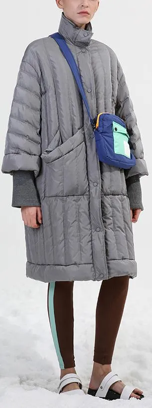 Grey Paneled Puffer Coat with Knit Cuffs