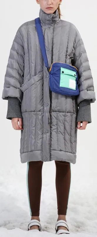 Grey Paneled Puffer Coat with Knit Cuffs