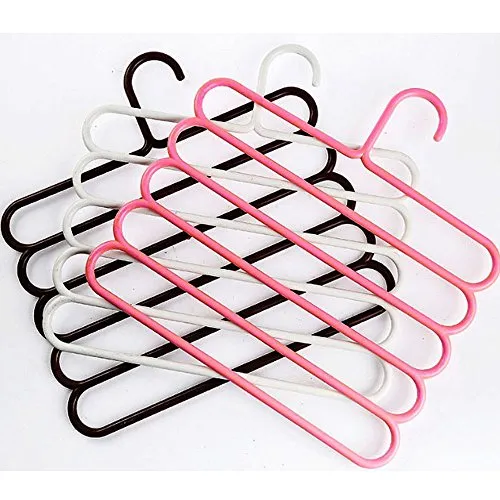 HappyDaily Slip Free 5 Layers Closet Pants Organizer, Multifunctional Space Saving Cloth Hanger for Clothes Trousers Scarfs Ties (3 Pack, White/Hotpink/Coffee)