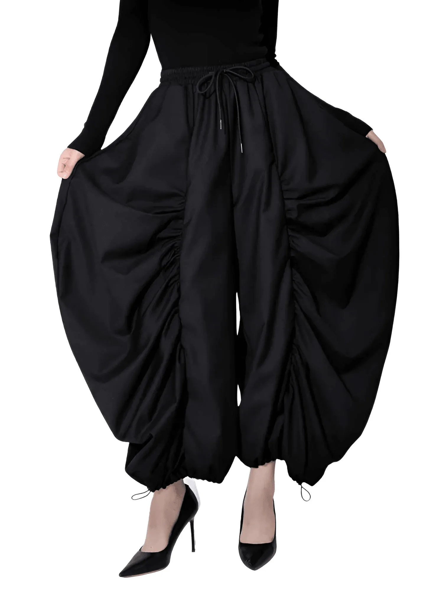 High Waist Black Wide Leg Arc Pants Ankle Length New Loose Trousers Women Fashion