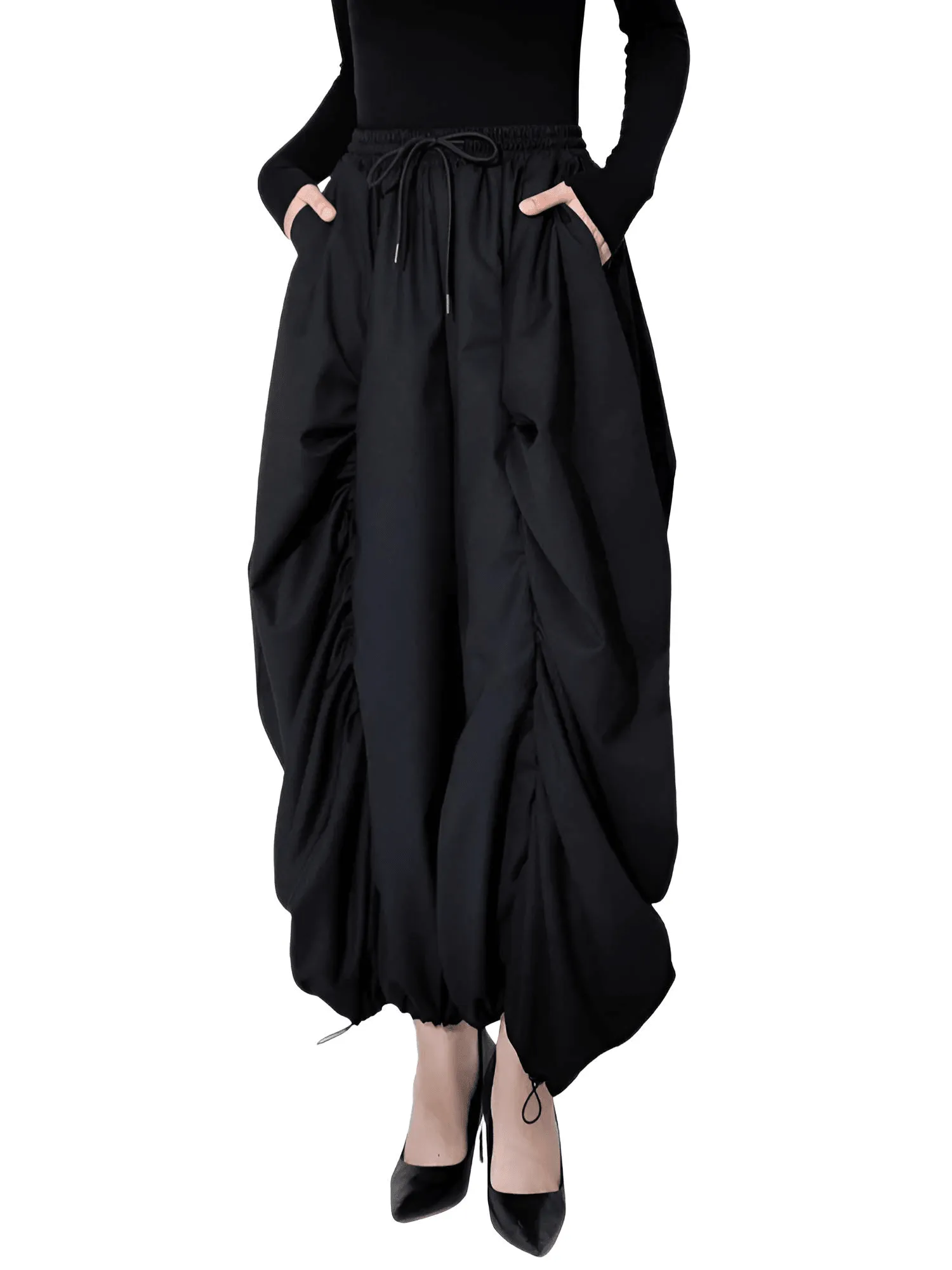 High Waist Black Wide Leg Arc Pants Ankle Length New Loose Trousers Women Fashion