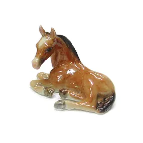 Horse -Bay Foal Lying Down - miniature porcelain figurine