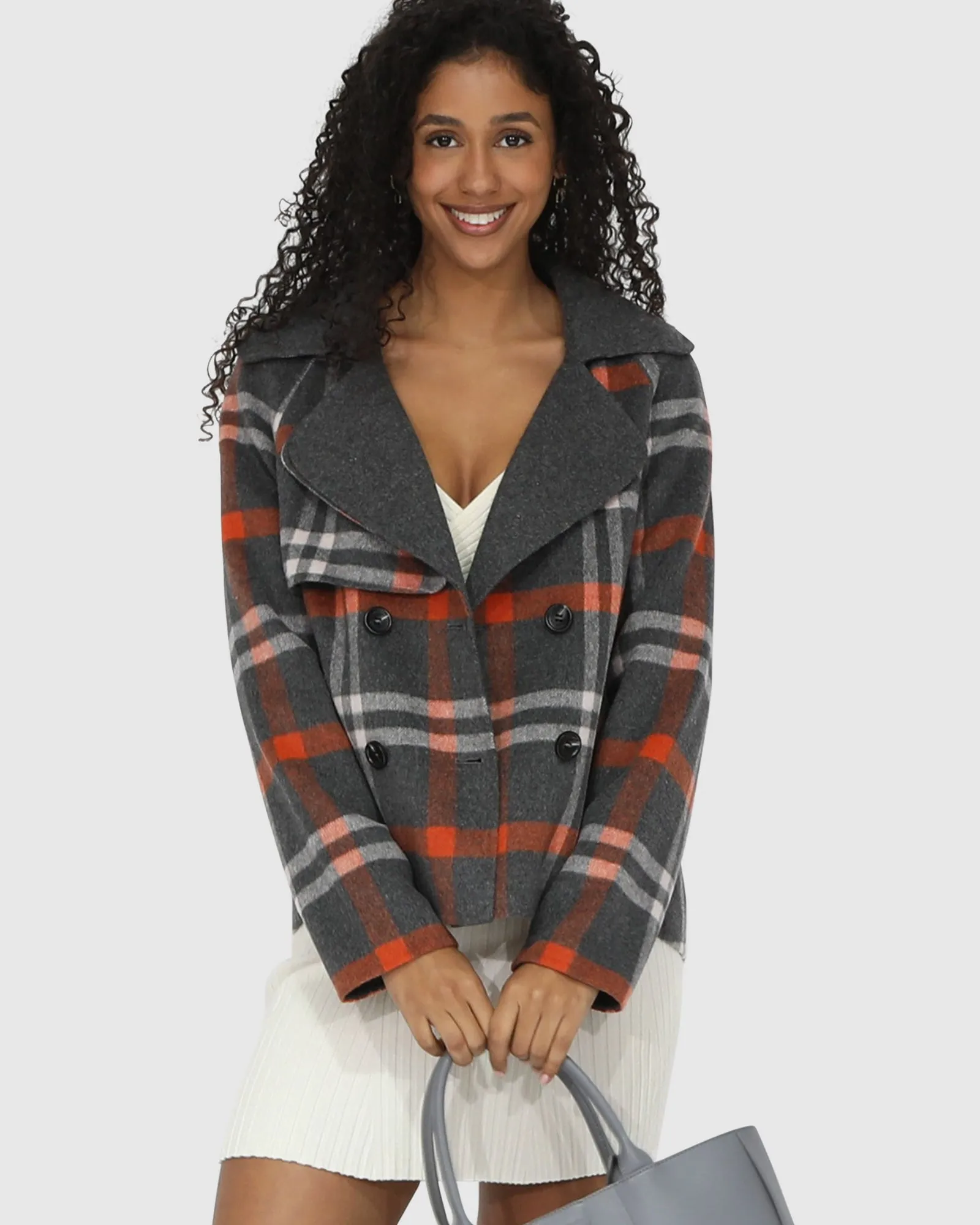 I'm Yours Wool Blend Peacoat - Charcoal Plaid