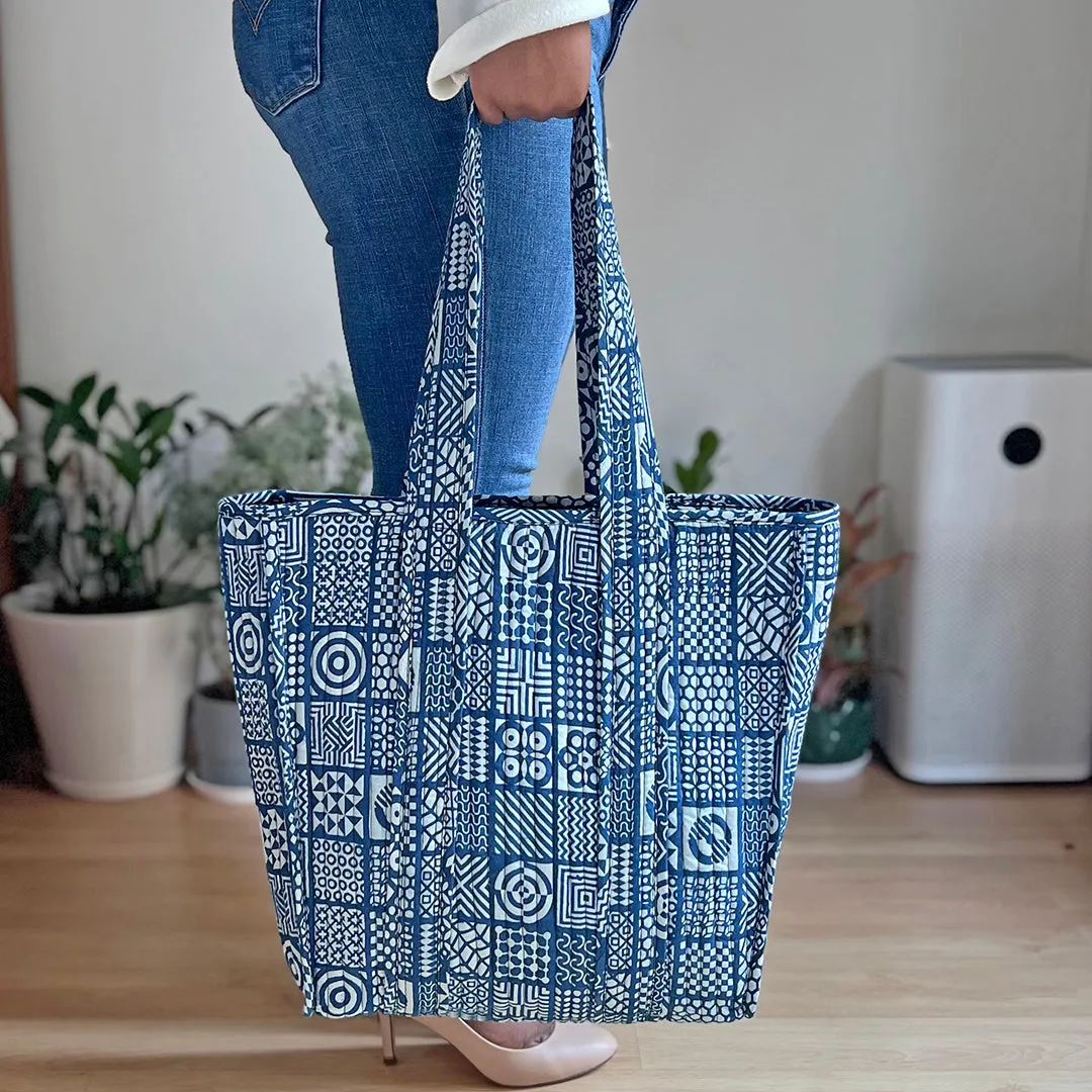 Indigo Quilted Tote Bag