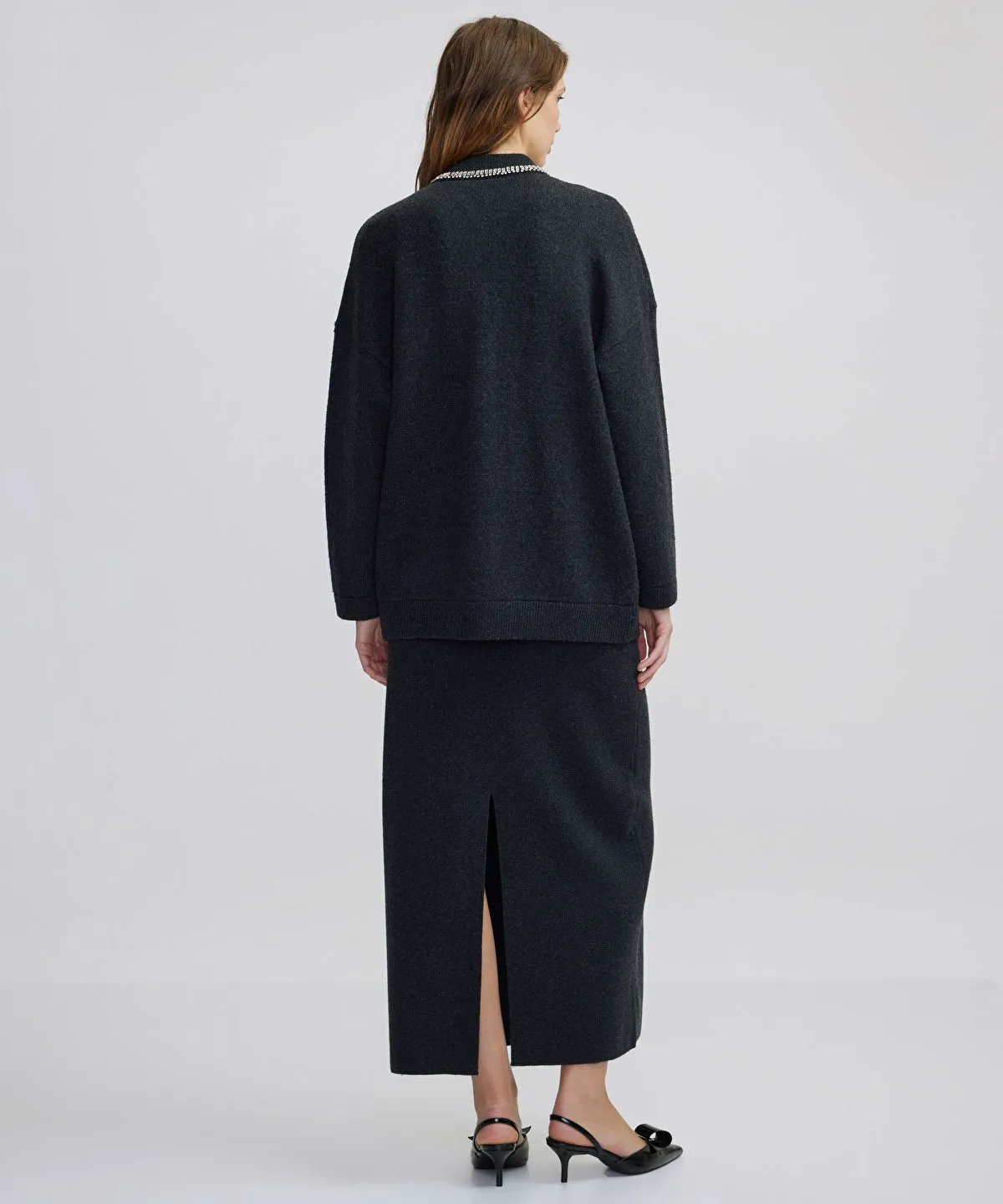 Ipekyol Embroidered Knitted Coat Anthracite