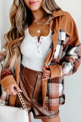 It All Adds Up Colorblock Plaid Shacket (Brown)