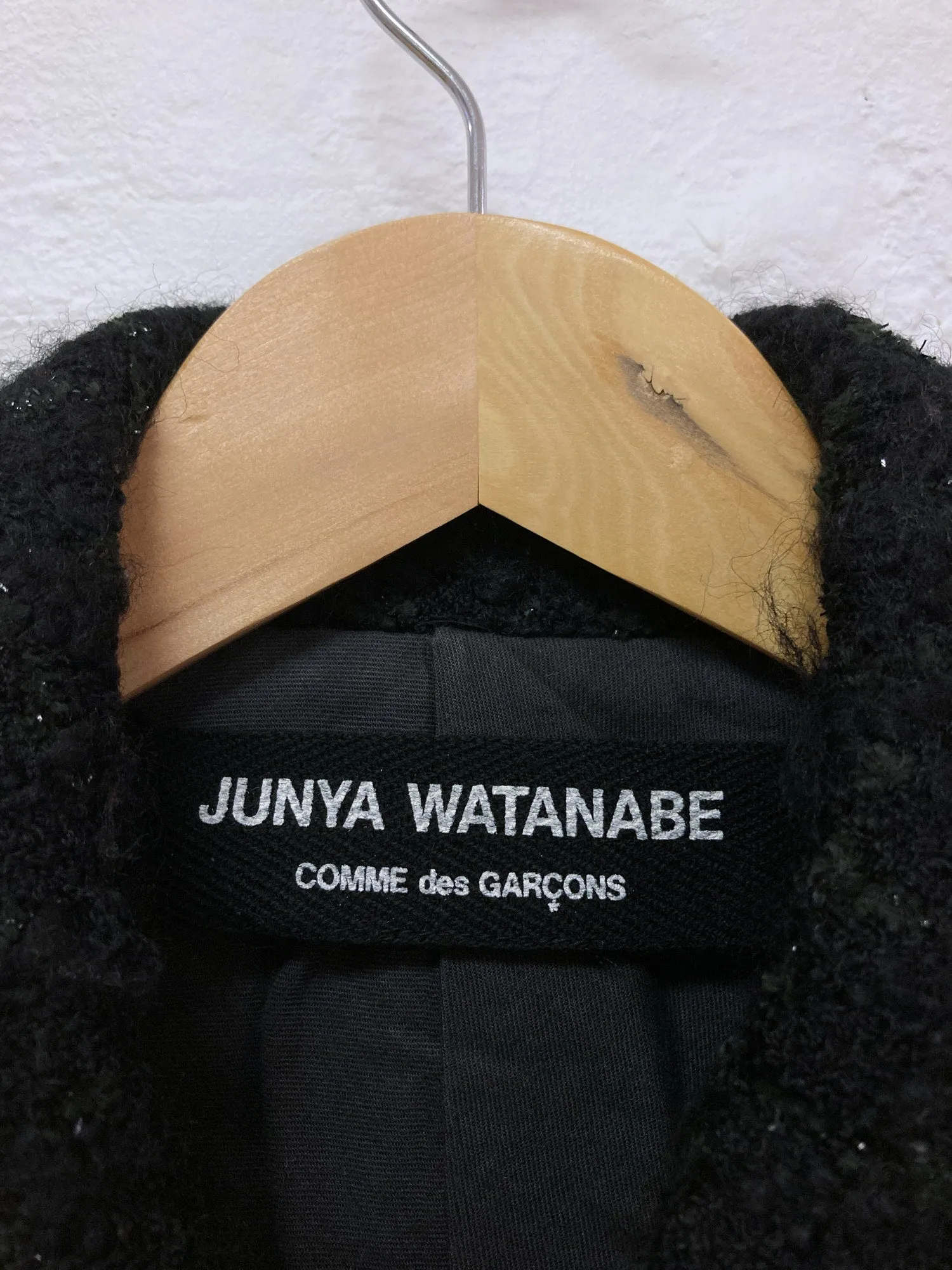 Junya Watanabe Comme des Garcons black wool boucle unfinished hem pea coat