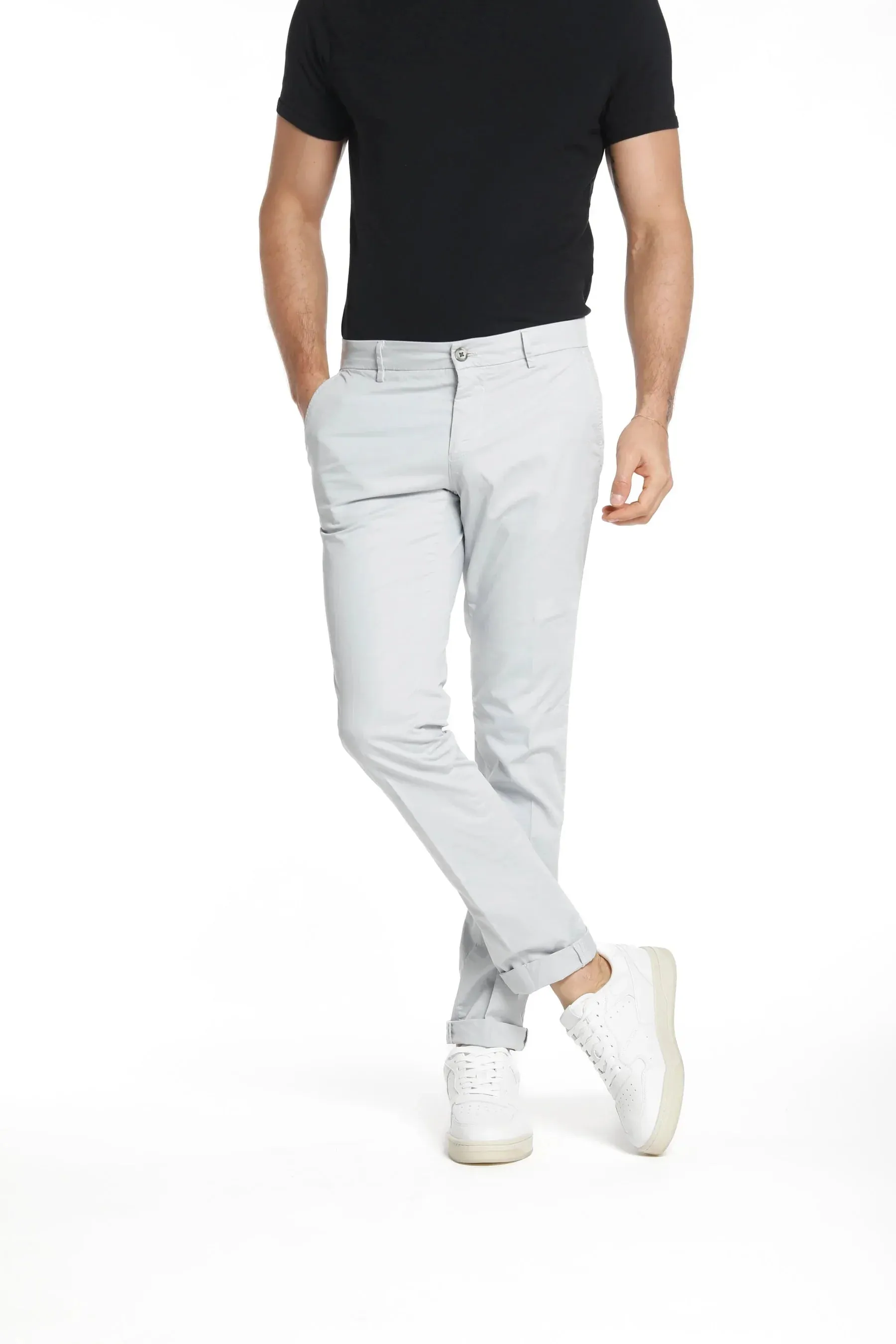 Light Gray Chino Gaberdine Stretch Slim Fit Pants - Mason's