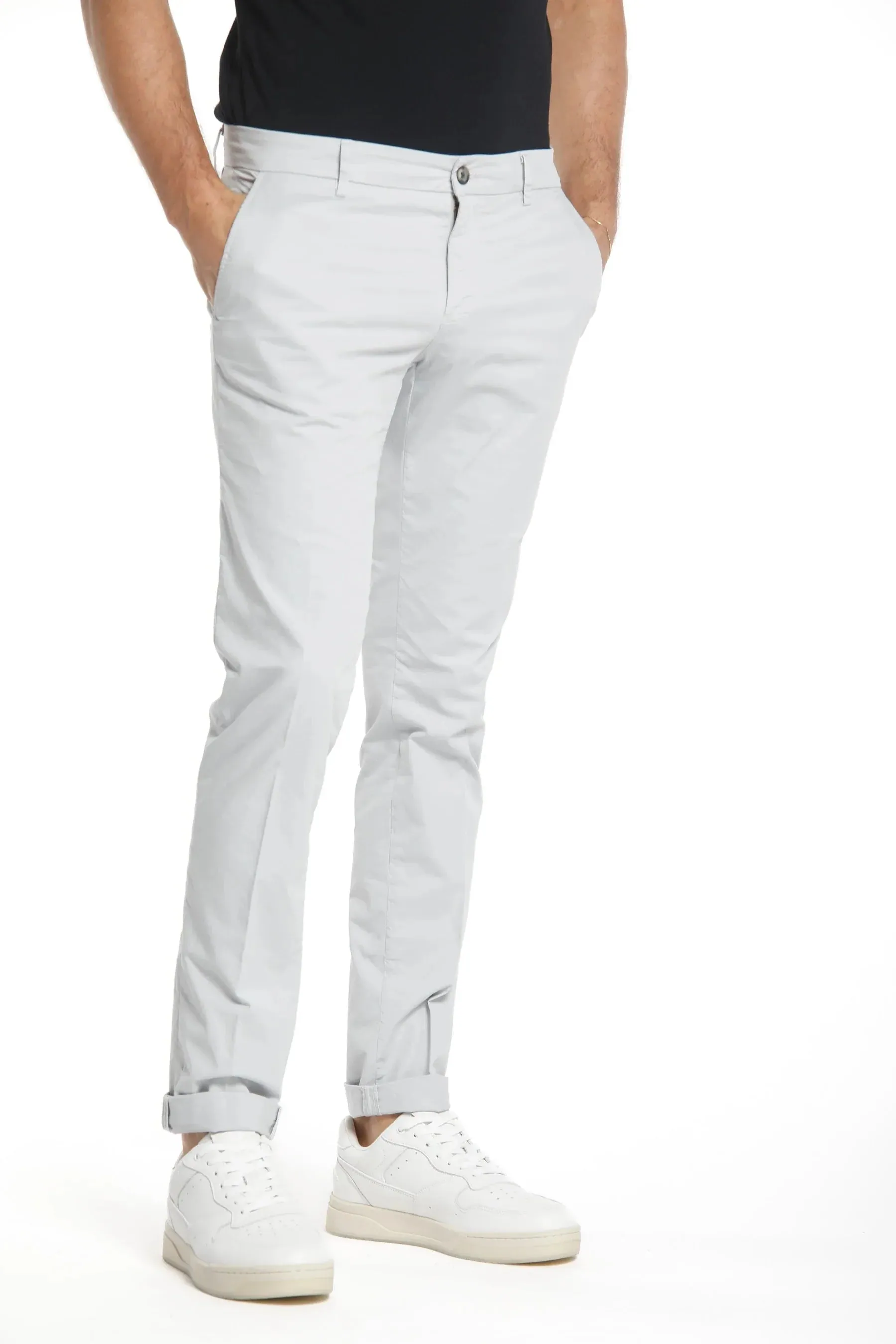 Light Gray Chino Gaberdine Stretch Slim Fit Pants - Mason's