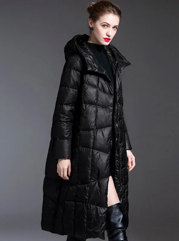 Long Padded Hooded Down Jacket