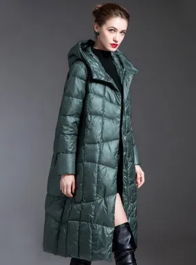 Long Padded Hooded Down Jacket