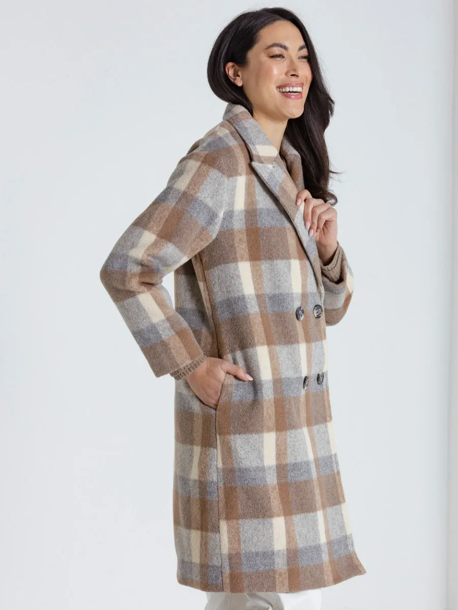 Marco Polo Brushed Stripe Coat - Rich Stripe