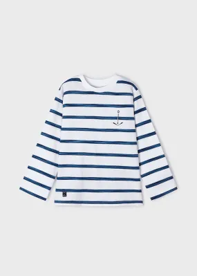 Mayoral 3025 028 - White Navy Long Sleeve Stripe T-Shirt