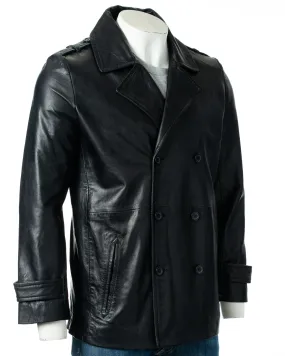 Men's Black Leather Peacoat: Guistino