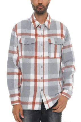 Men's Gray/Rust Checkered Plaid Soft Flannel Shacket