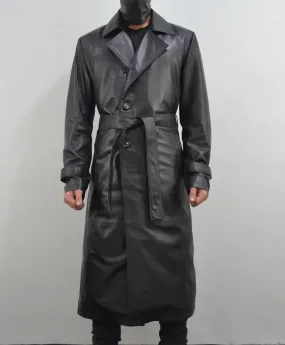 Men's Slim Fit Classic Black 100% Real Soft Leather Trench Coat