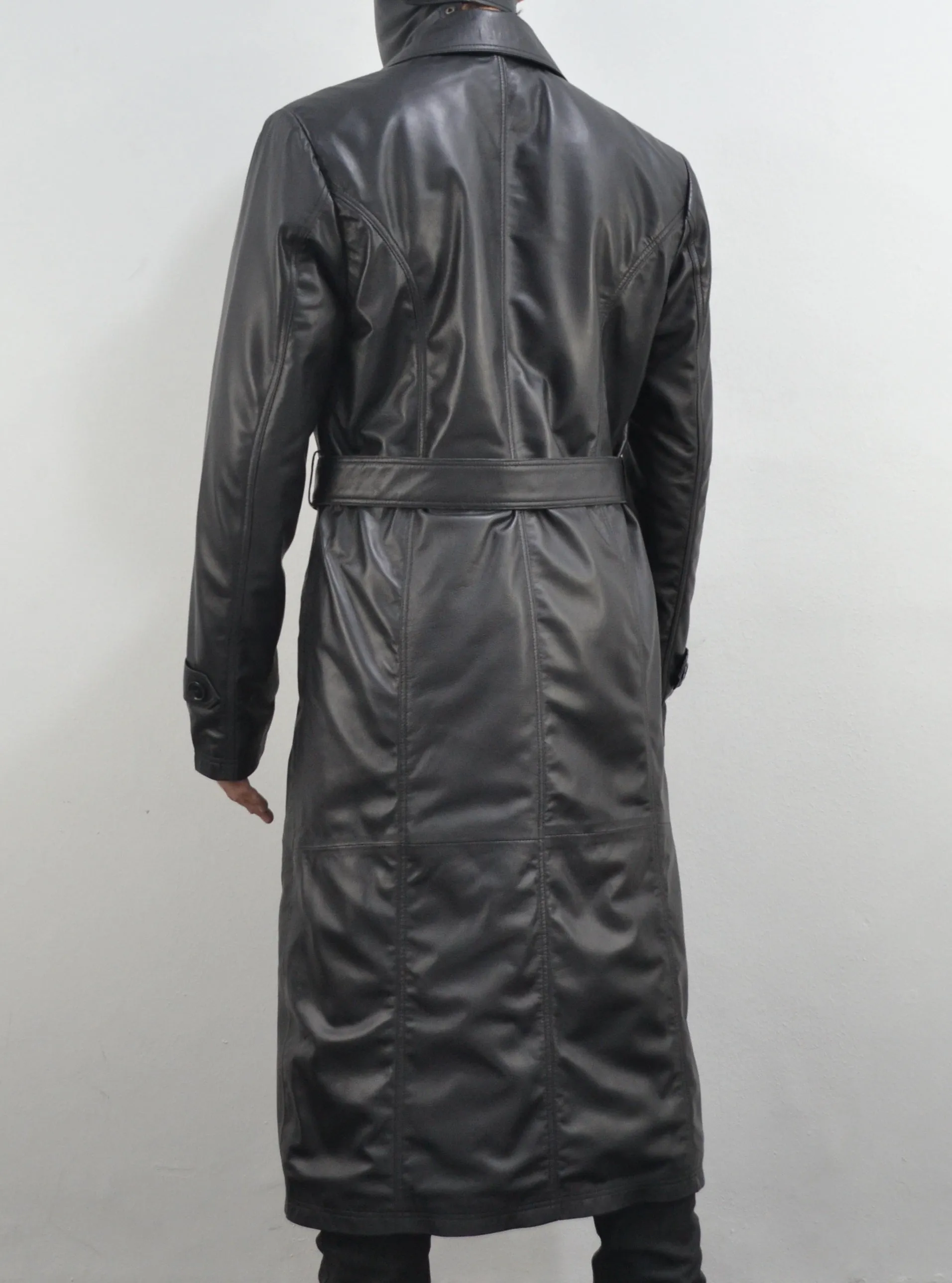 Men's Slim Fit Classic Black 100% Real Soft Leather Trench Coat