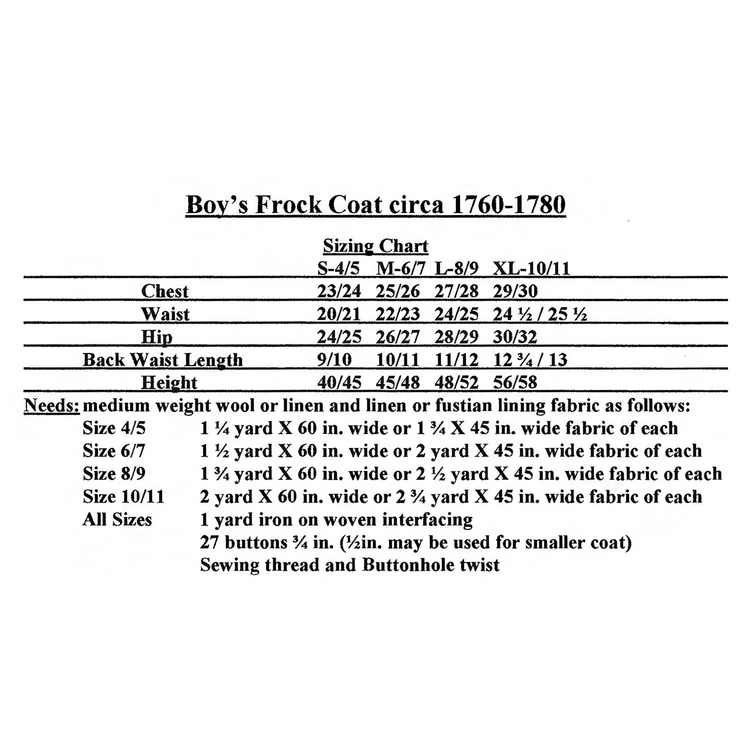 Mill Farm Boys Frock Coat Pattern