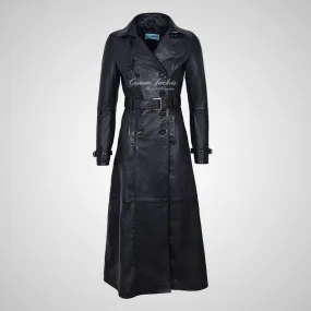 PARIS Ladies Leather Full Length Coat Women Elegant Trench Coat