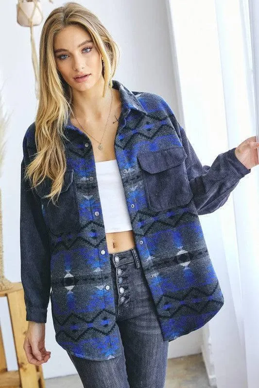 Plaid button-down pocket shacket