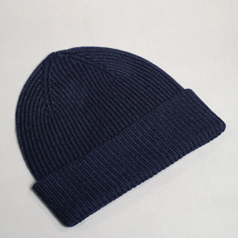 Pure Wool Beanie Hat in Navy