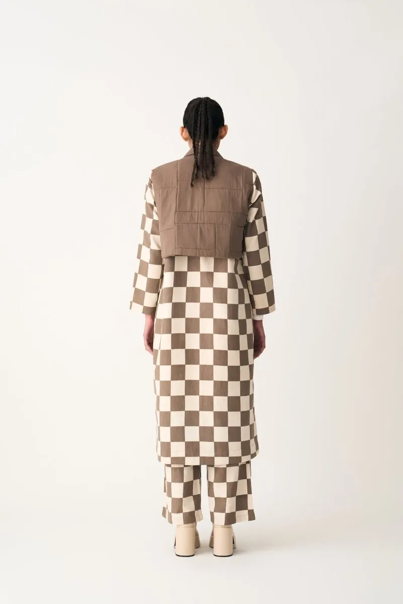 Quilted Yoke Trench Overlay - Umber Check