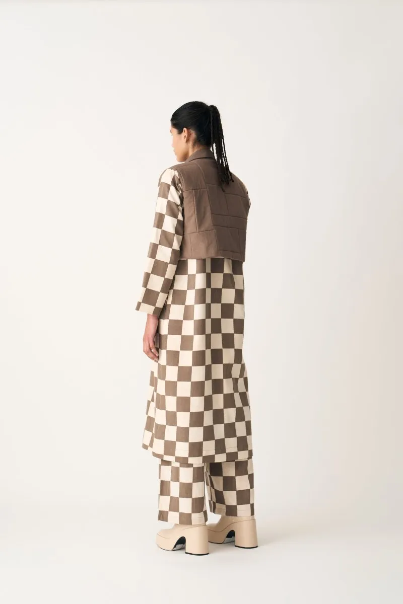 Quilted Yoke Trench Overlay - Umber Check