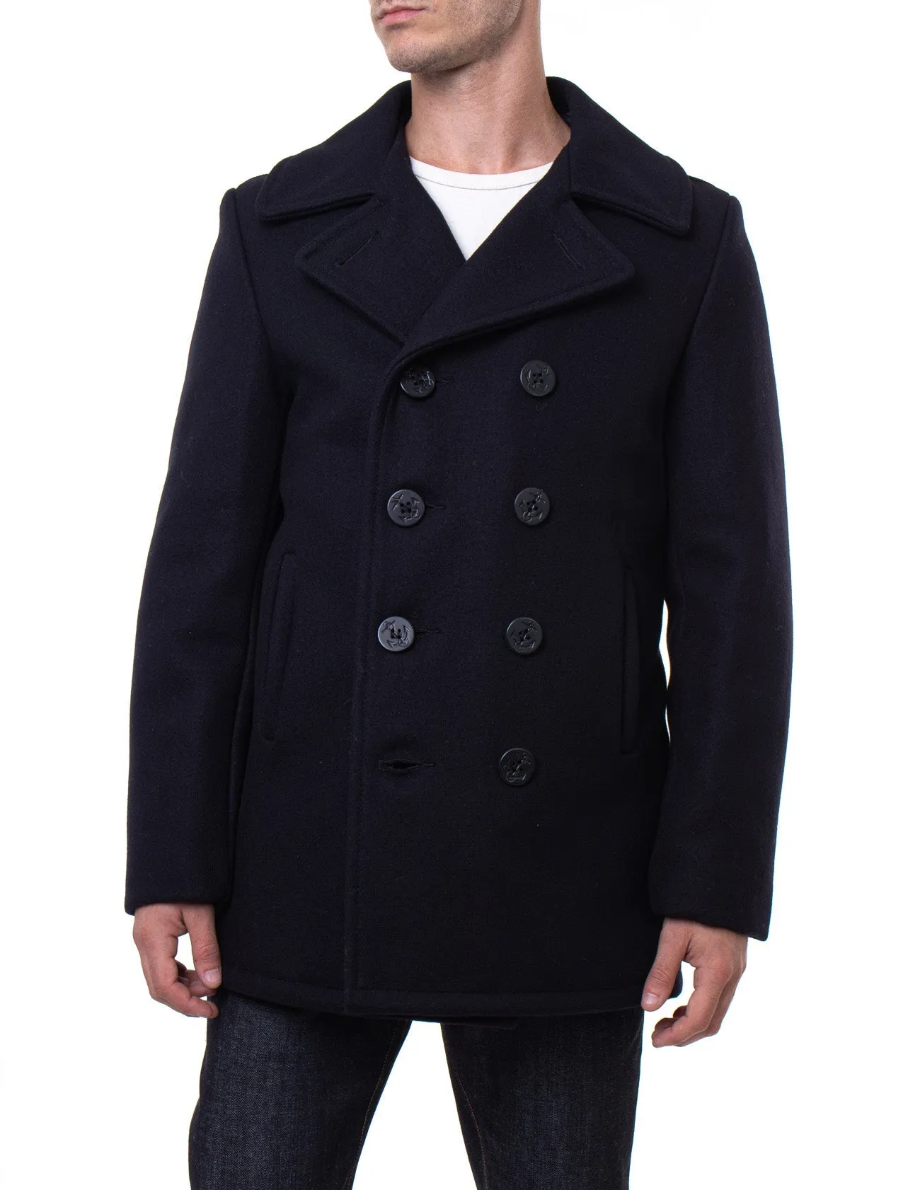 Schott's Classic Melton Wool Navy Pea Coat (740NVY)