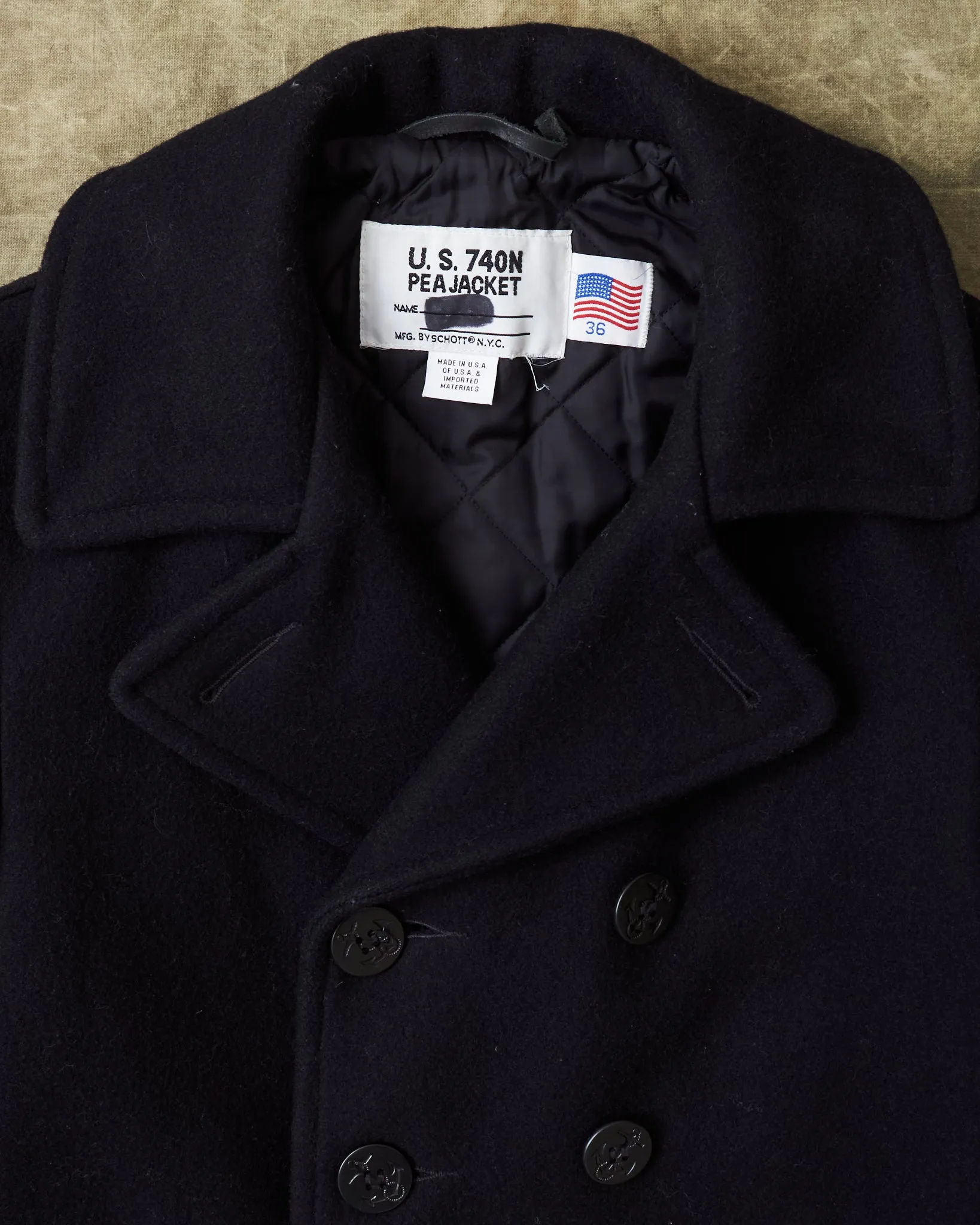 Second Hand Schott USN Wool Pea Coat Size 36