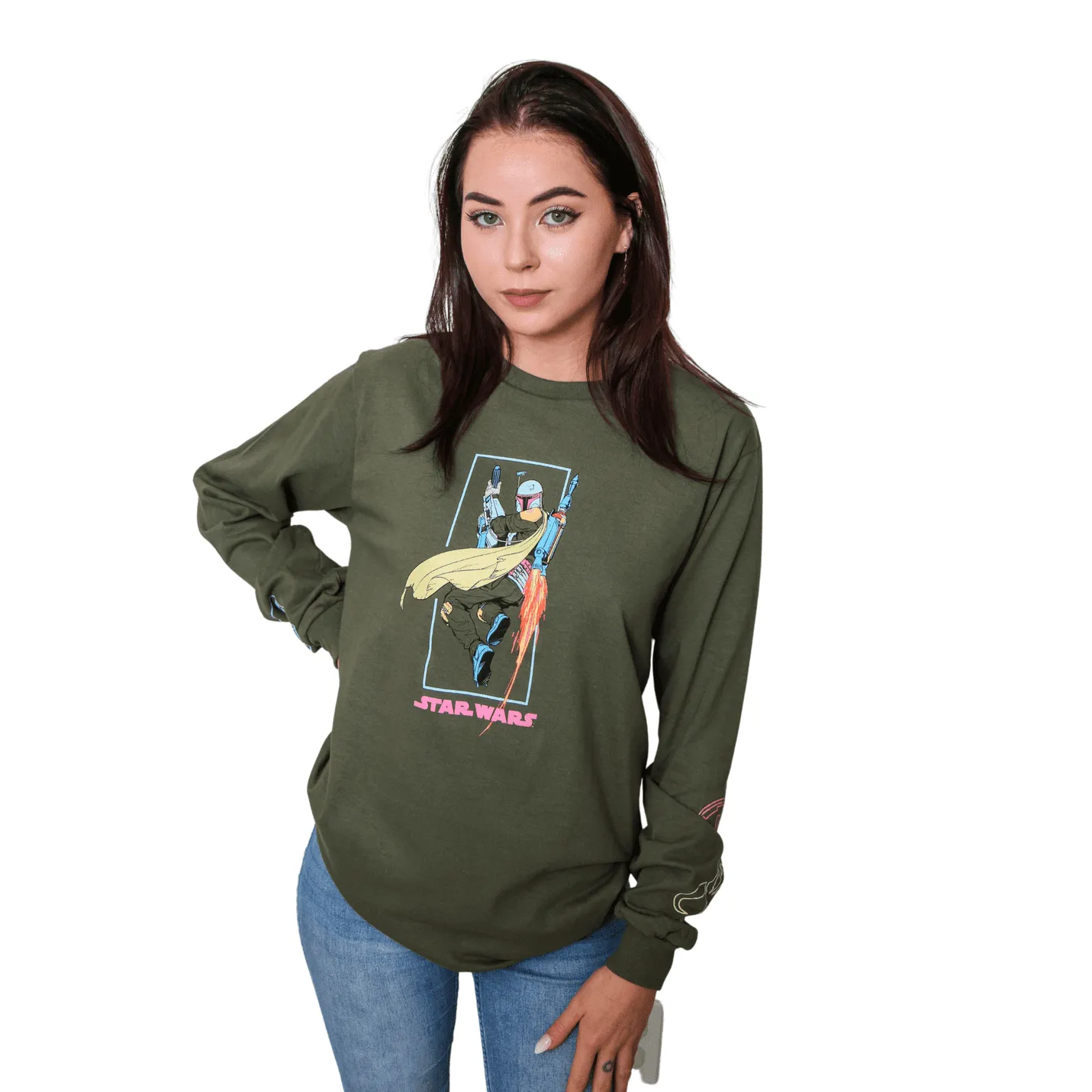 Star Wars Boba Fett Flying Box Adult Long Sleeve T Shirt