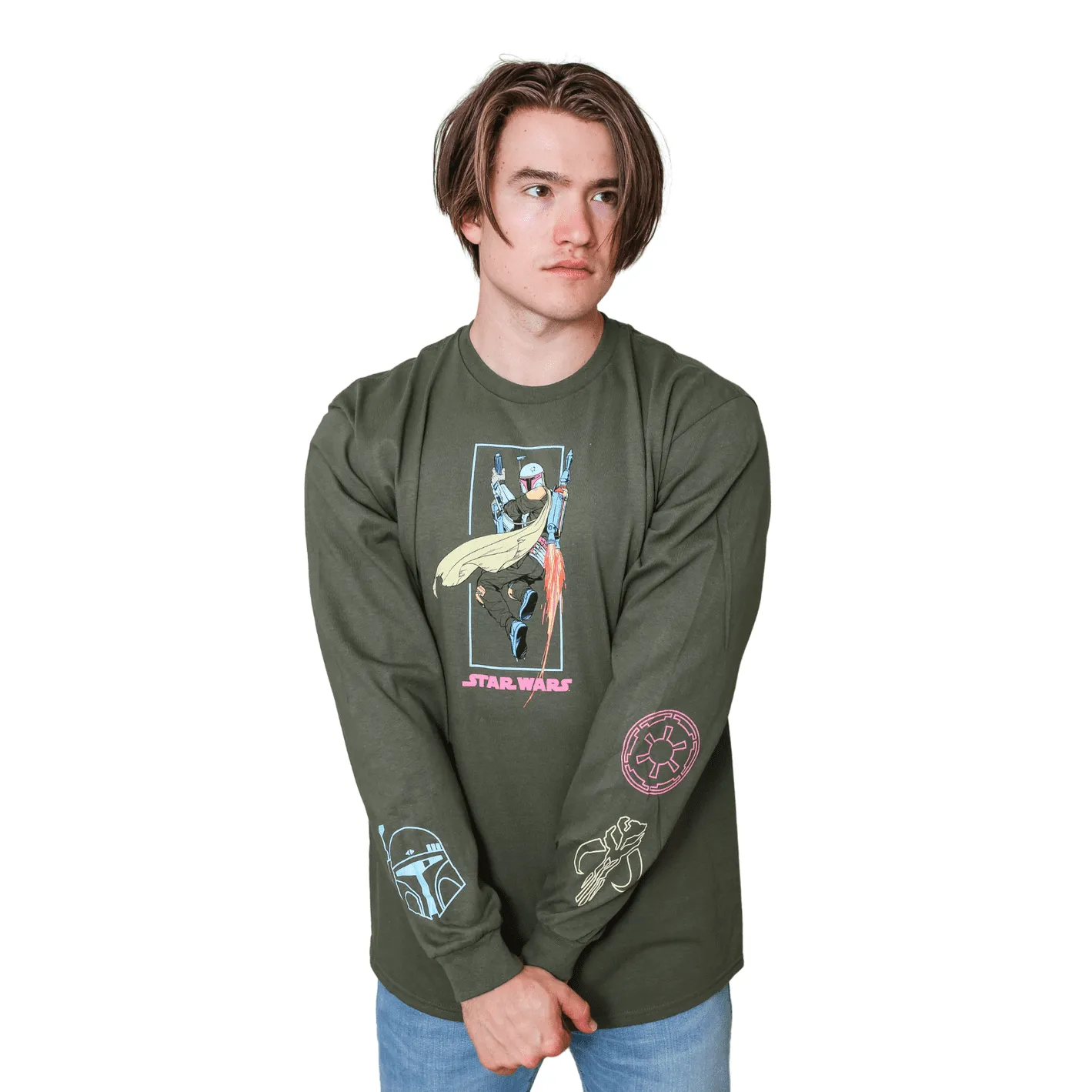 Star Wars Boba Fett Flying Box Adult Long Sleeve T Shirt