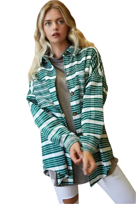 Stripe Button Down Long Sleeve Shacket